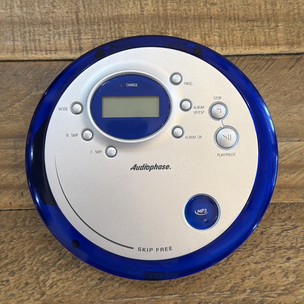 Audiophase CDM-357 Portable CD Player Blue Skip Free VTG 2003 Works Great Tested